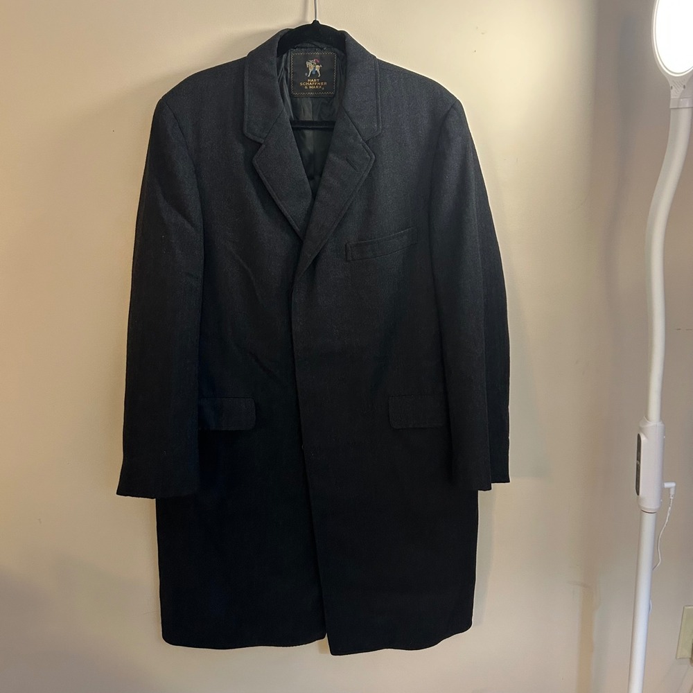 Hart Schaffner Marx Wool Blend Overcoat Luxury Herringbone Gray Old Money Career